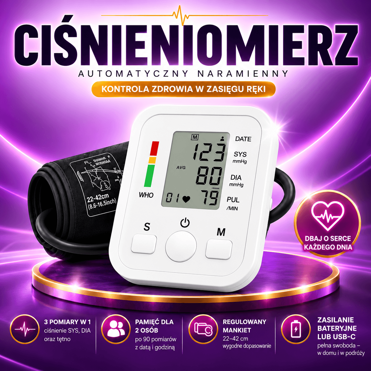 🩺Spokojne Serce PRO-Ciśnieniomierz Naramienny AUTOMATYCZNY CYFROWY🩺
