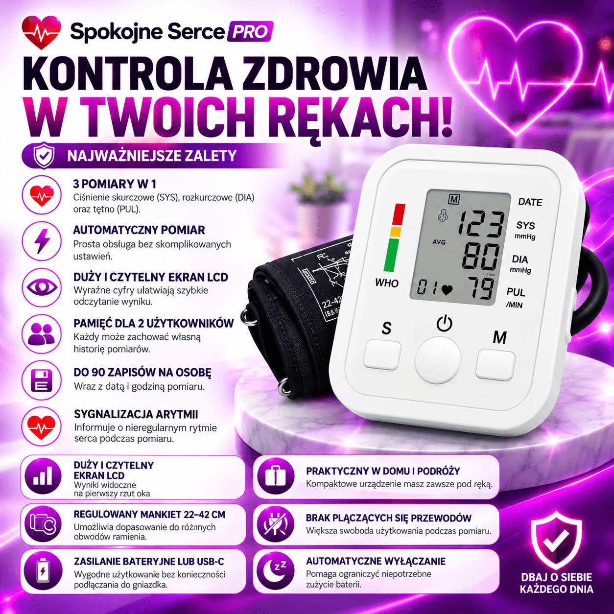 🩺Spokojne Serce PRO-Ciśnieniomierz Naramienny AUTOMATYCZNY CYFROWY🩺